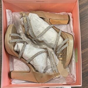 Nina Gold Rhinestone Strappy Heels